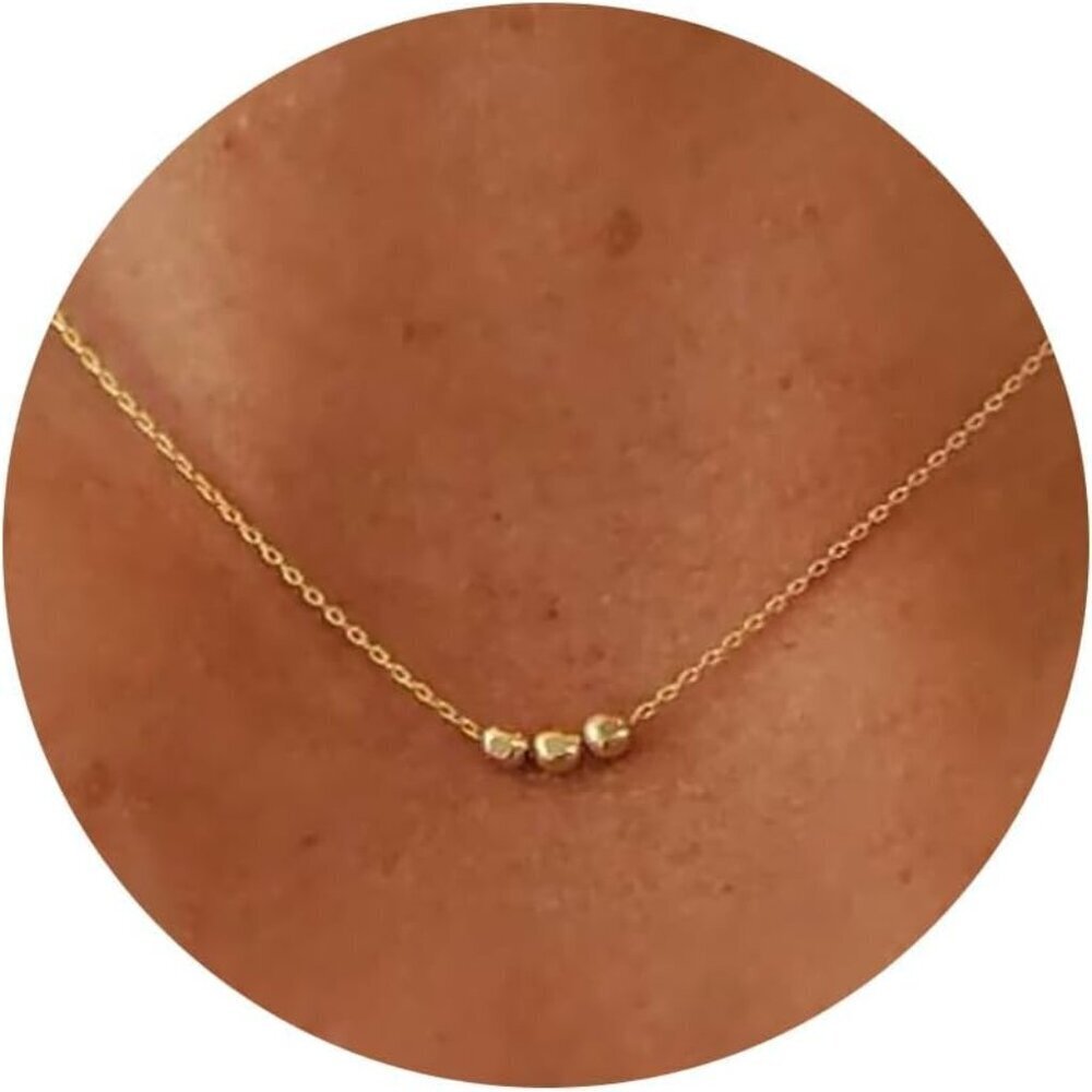 Gold Plated Dainty Necklace with Irregular Bead for Women, 16.5 Inches